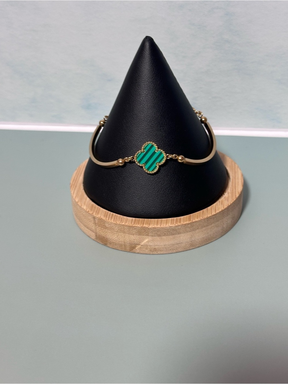Gold-Tone Green Clover Cuff Bracelet